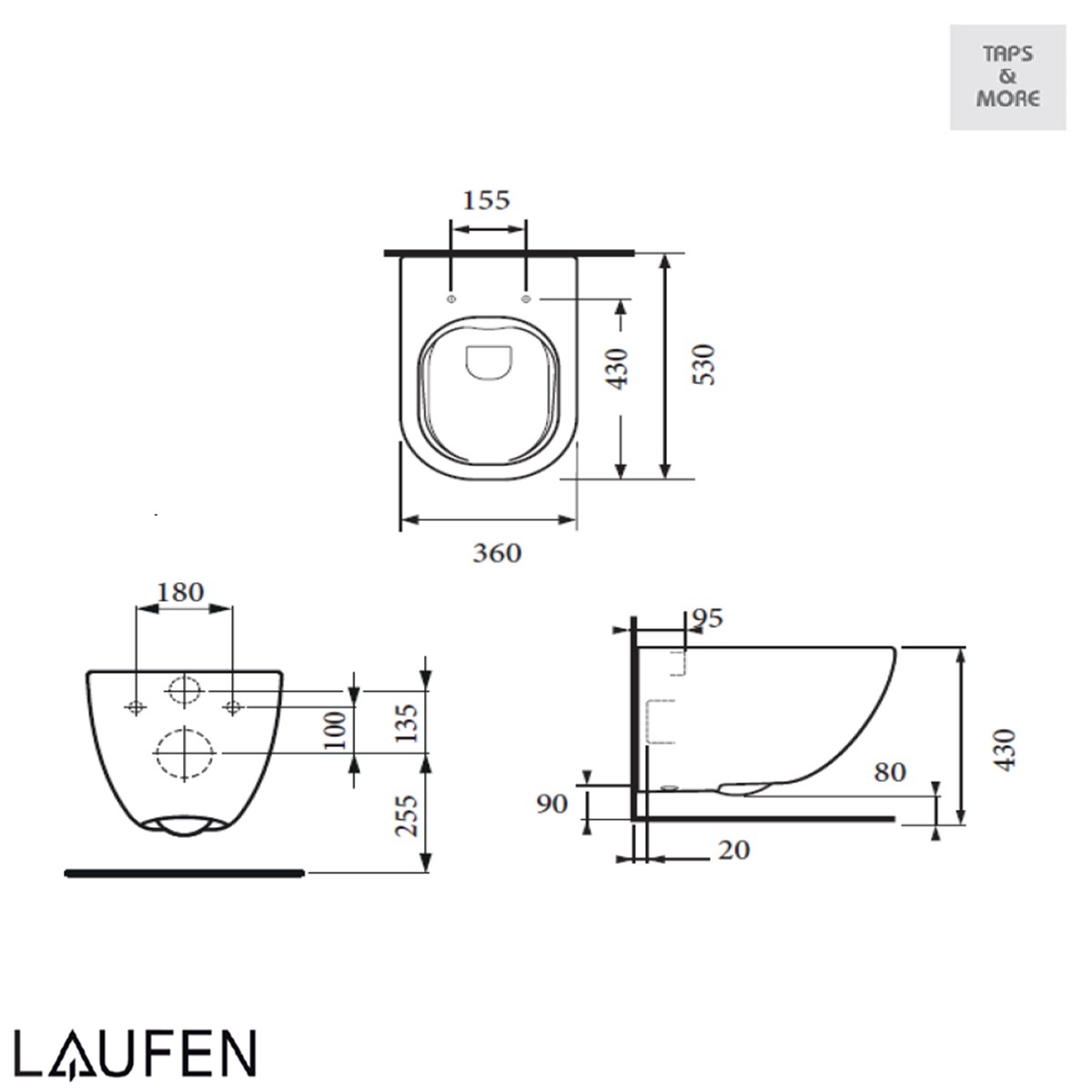 TAPS & MORE Dubai|LAUFEN Water Closet Washdown WC, wall hung Rimless + Seat & cover soft-close with metal hinges – Basal