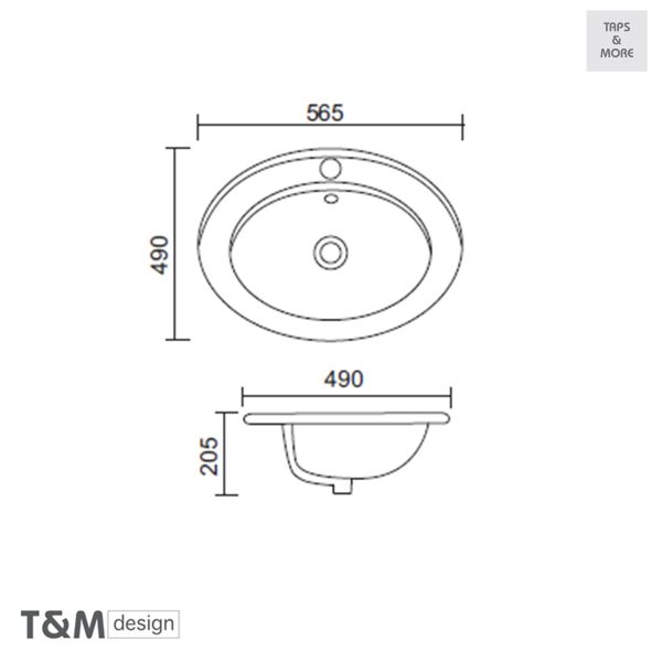 TAPS & MORE Dubai|T&M DESIGN Countertop washbasin with taphole, with overflow hole Size : 565 x 490 x 205 mm – Rimo