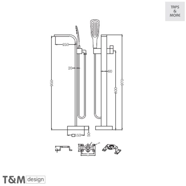 TAPS & MORE Dubai|T&M DESIGN Floor standing bath / shower mixer + installation unit-Arc