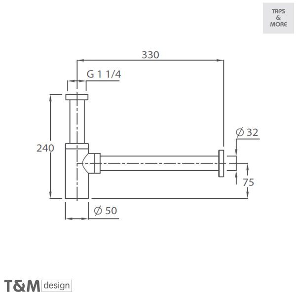 TAPS & MORE Dubai|T&M DESIGN Decorative square bottle trap for washbasin Size : 1 1/4 – Line