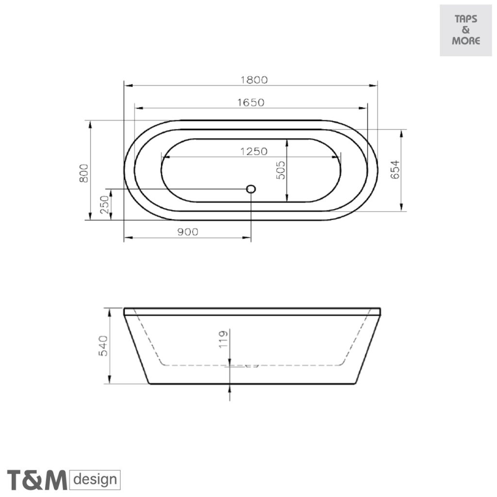 T&M DESIGN Free standing bathtub with integrated surround panel, legsets and automatic bath