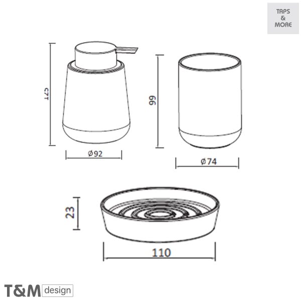 TAPS & MORE Dubai|T&M DESIGN Ceramic bathroom accessories set consisting of liquid soap dispenser, two tumblers & soap dish – NERO