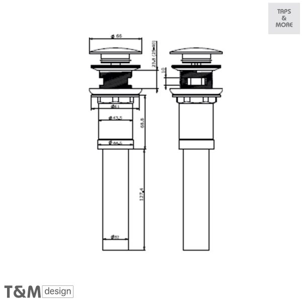 TAPS & MORE Dubai|T&M DESIGN Clic-clac waste without overflow hole – Vogue